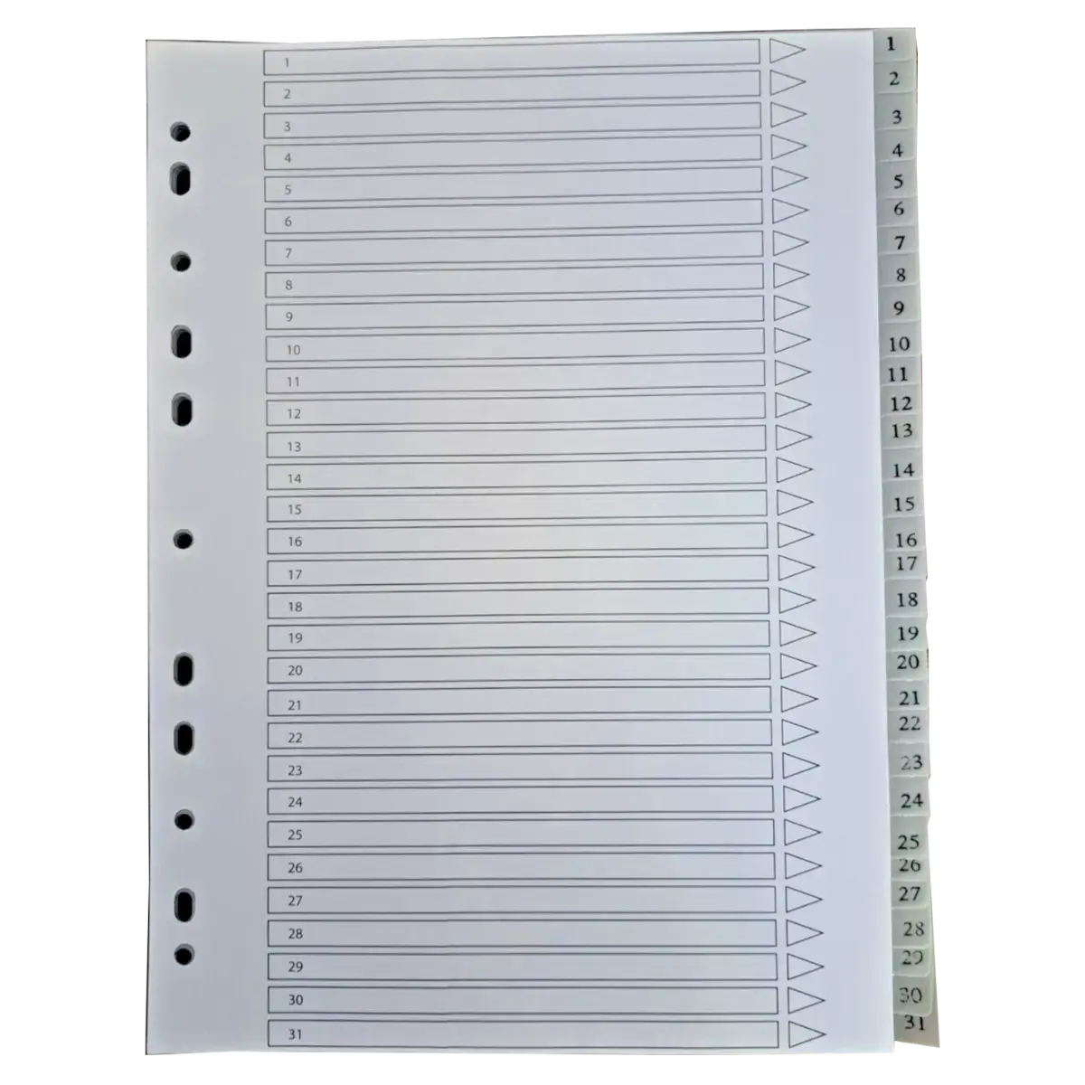 A4 File Subject Dividers Polypropylene 31 Part Multi Punched Dividers Pins & Needles