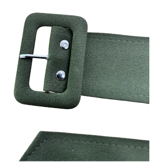 Khaki Green Soft Fabric Belt with Covered Buckle - 6 hole adjustment - 3 Sizes Available Pins & Needles