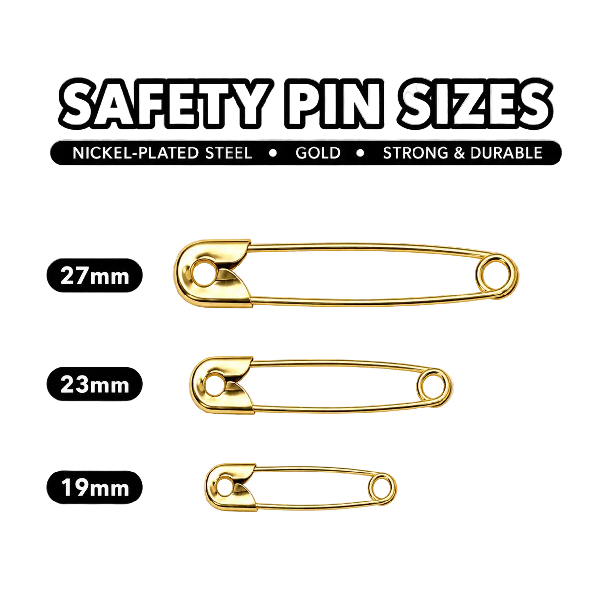 Yellow Brass Safety Pins – 19mm to 27mm | Bulk Packs Pins & Needles