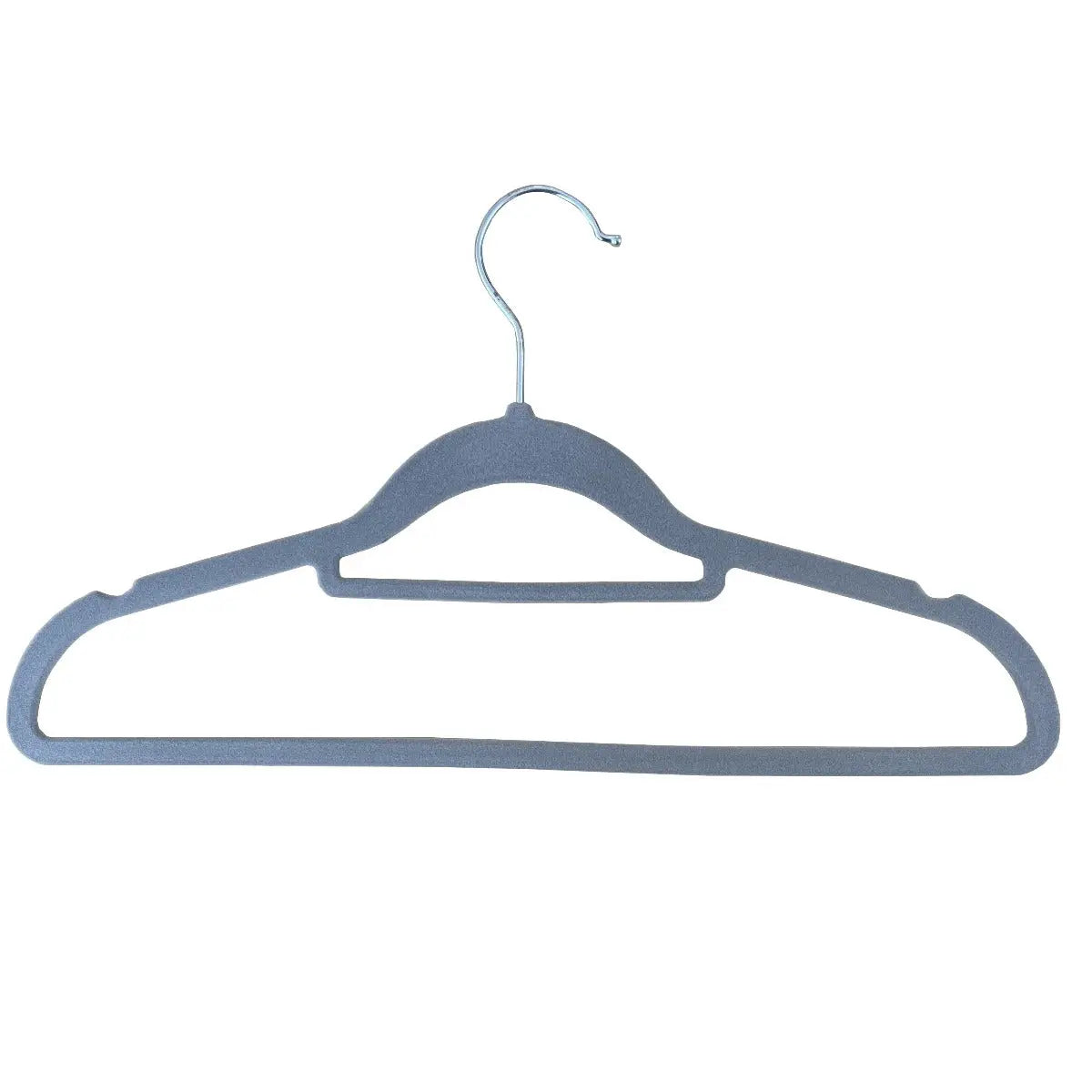 Luxurious Grey Velvet Coat Hanger, Slimline & Space-Saving, With Tie Scarf Bar