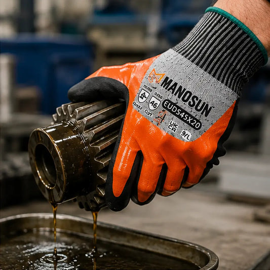 Manosun EUDS45X20 Oil Resistant Safety Gloves – Cut Level E, Nitrile Pins and Needles