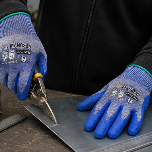 Manosun EUGS5T20 Cut Resistant Safety Gloves – Cut Level E / ANSI A6 Foam Nitrile Grip
