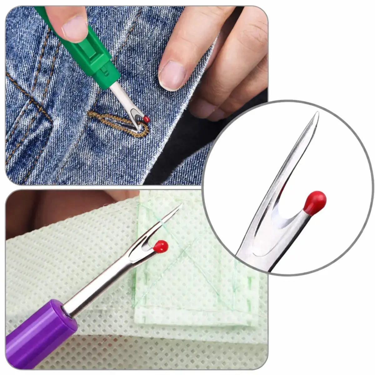 Seam Ripper Stitch Unpicker Tool – Precision Sewing Remover 3 Sizes Pins and Needles