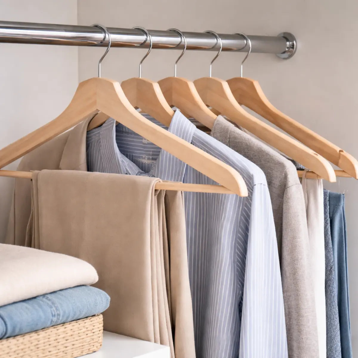 Premium Wooden Clothes Hangers with Notches and Trouser Bar – 43cm Wide Pins and Needles