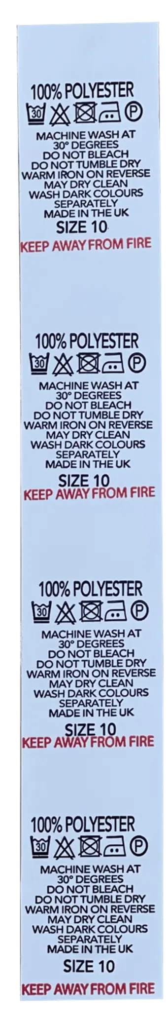 Printed Nylon Size & Content Labels On a Roll - "100% Polyester"