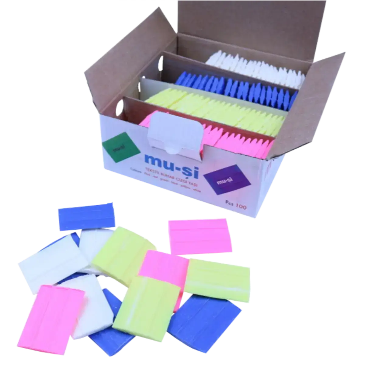 Mu-si Vaporised Garment wax, assorted, blue, white, pink, yellow