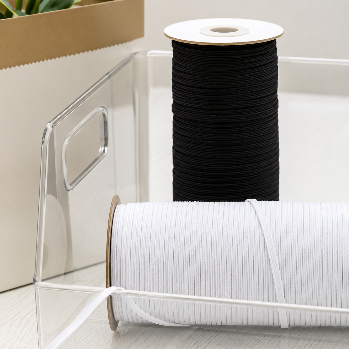 6 Cord Braided Elastic – 4.5mm Flat Sewing Elastic - Black And White Pins and Needles