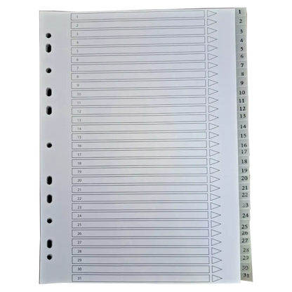 A4 File Subject Dividers Polypropylene 31 Part Multi Punched Dividers Pins & Needles