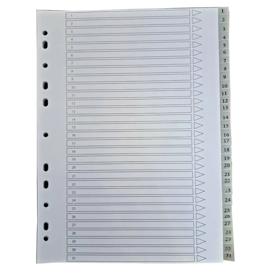 A4 File Subject Dividers Polypropylene 31 Part Multi Punched Dividers Pins & Needles