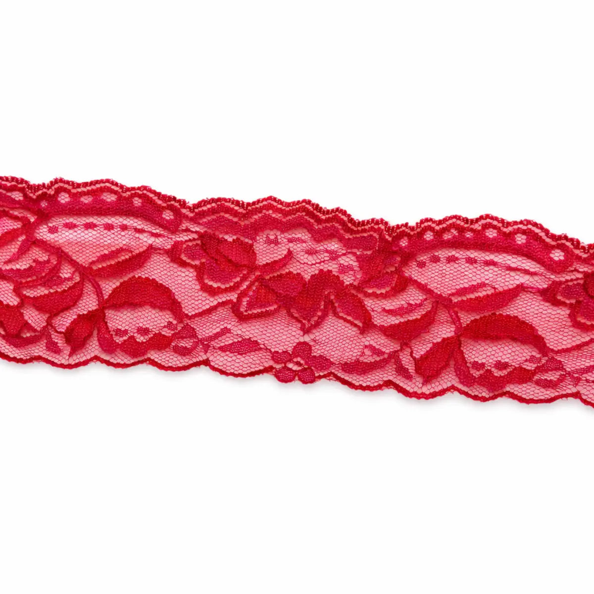 Red Floral Lace Trim – 15cm Wide Pins & Needles