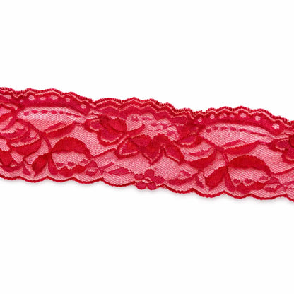 Red Floral Lace Trim – 15cm Wide Pins & Needles