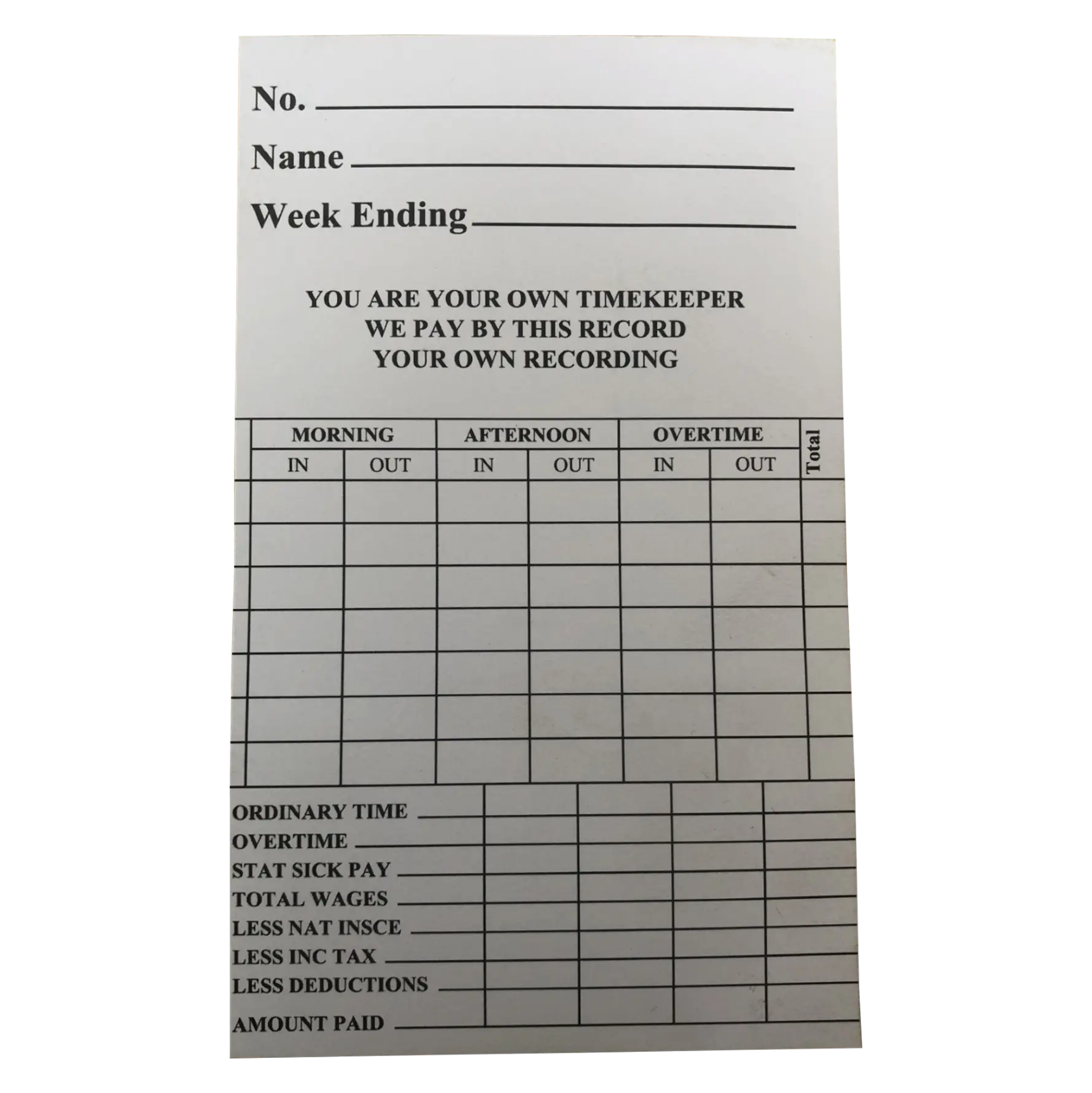 Clock Note Card Clock Cards, Time Cards for Clocking In Machines Accurate Time Keeping ...