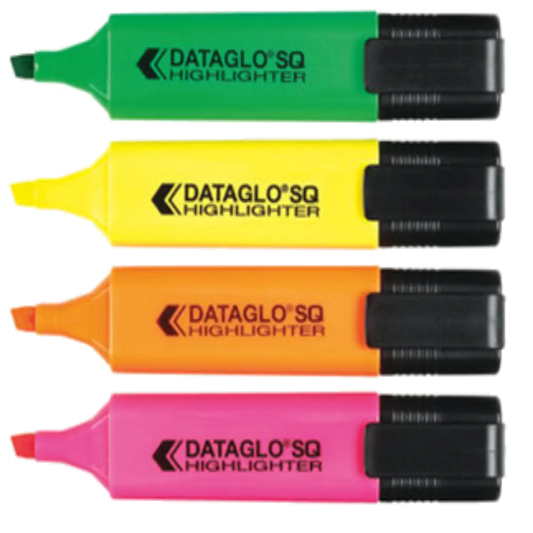 Dataglo Square Neon Chisel Tip Assorted Highlighters Wallet Of 4
