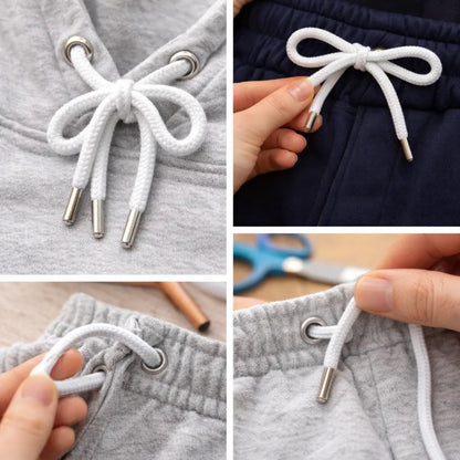 Premium Drawstring Cord – 140cm (55") 6mm Polyester Rope Sweatshirts, Hoodies, Joggers - Black and White Pins & Needles