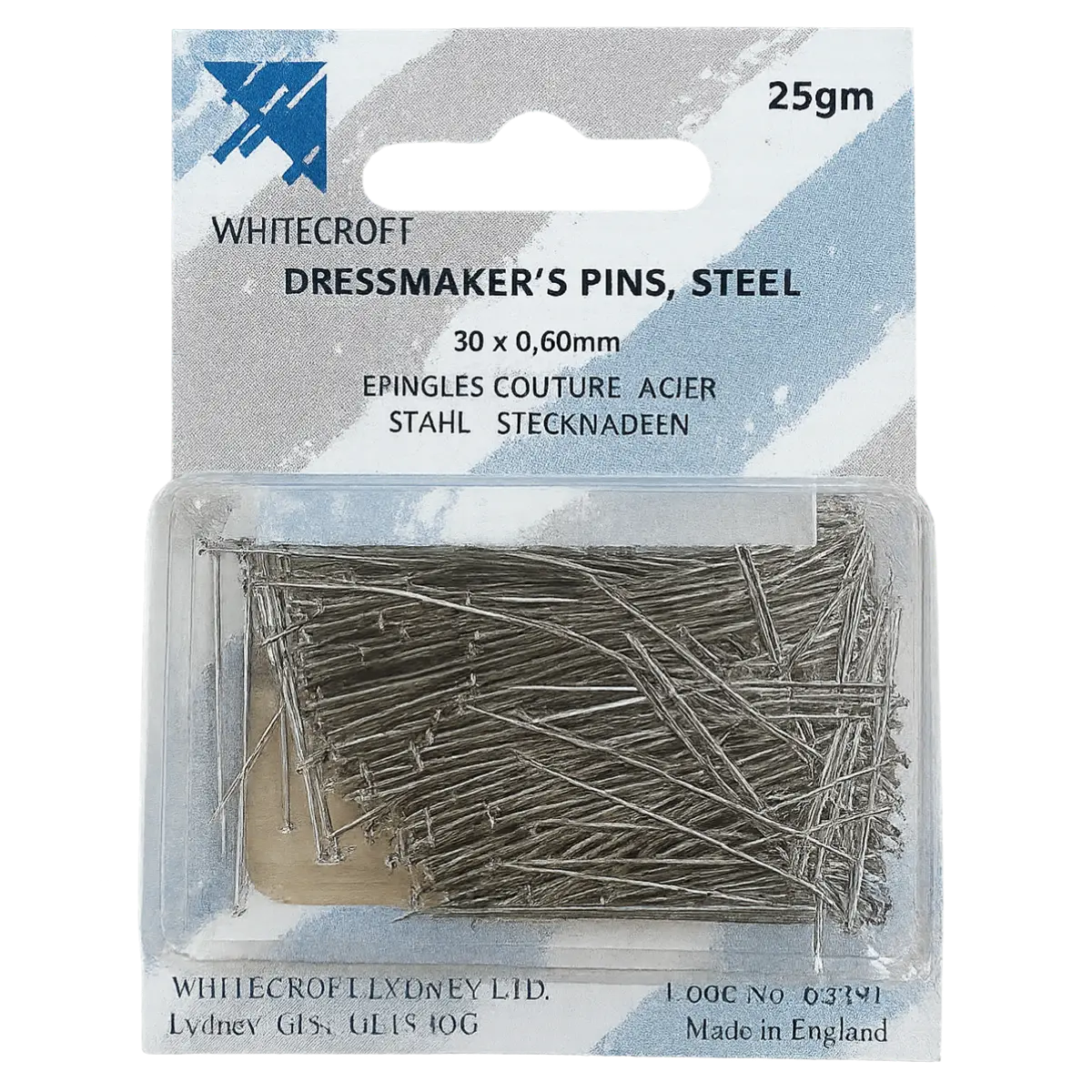 Extra Fine Dressmaking Pins – 30mm x 0.60mm | Whitecroft Essentials Nickel-Plated Steel (25g Pack) Pins & Needles