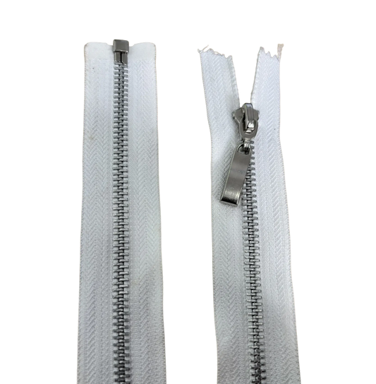 Metal Open Ended Zip 17" (43cm) With Metal Puller & Silver Effect Teeth Pins & Needles