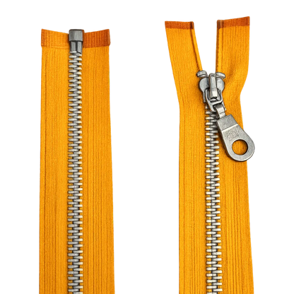 Metal Open Ended Zip 18" (45cm) With Metal Puller & Silver Effect Teeth Pins & Needles