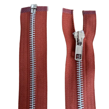 Metal Open Ended Zip 18" (45cm) With Metal Puller & Silver Effect Teeth Pins & Needles