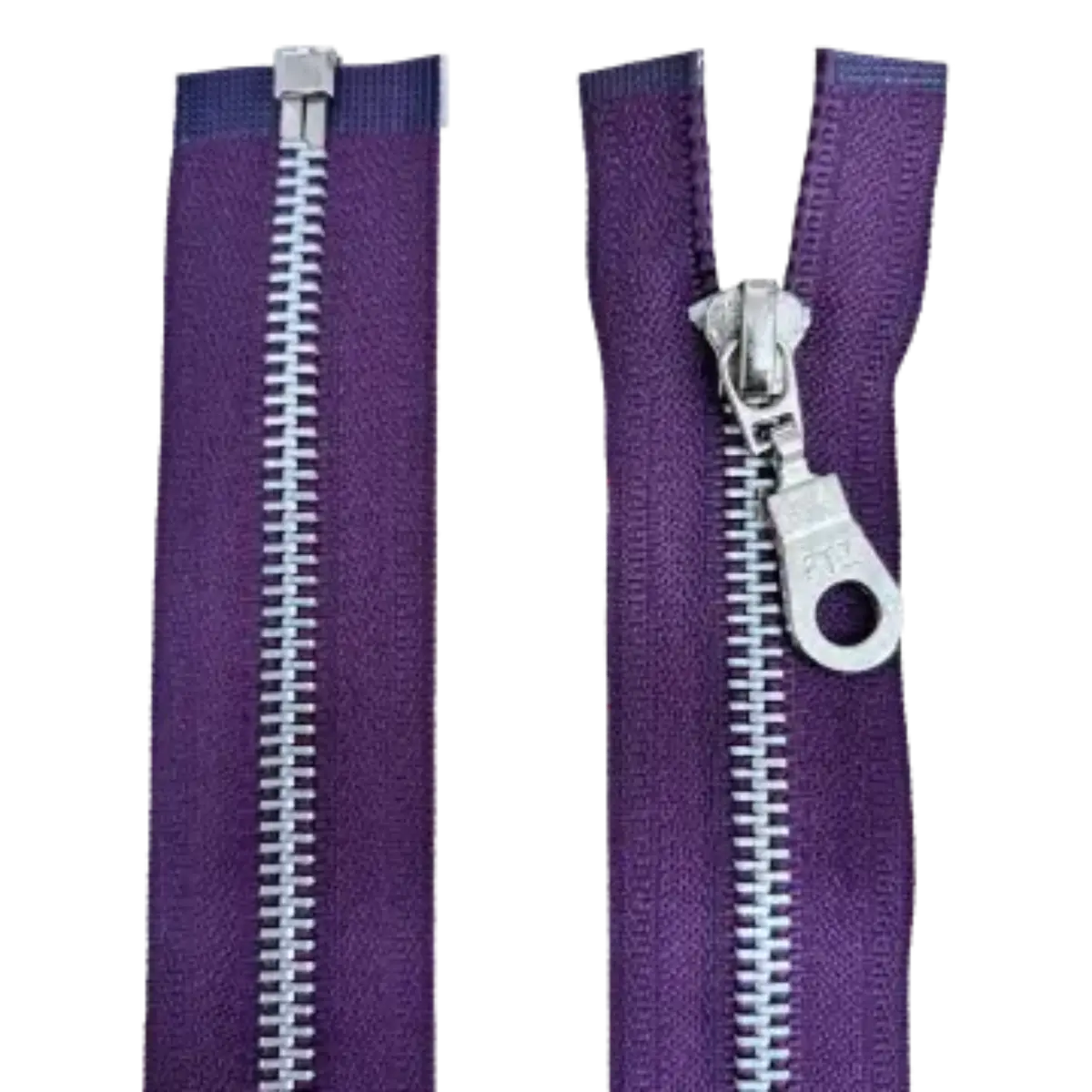 Metal Open Ended Zip 18" (45cm) With Metal Puller & Silver Effect Teeth Pins & Needles