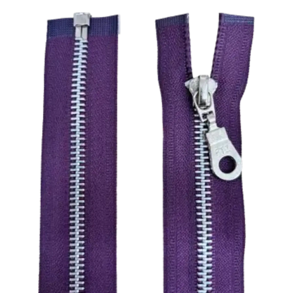 Metal Open Ended Zip 18" (45cm) With Metal Puller & Silver Effect Teeth Pins & Needles