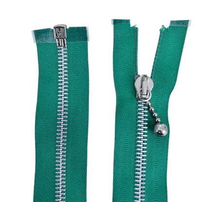 Metal Open Ended Zip 18" (45cm) With Metal Puller & Silver Effect Teeth Pins & Needles