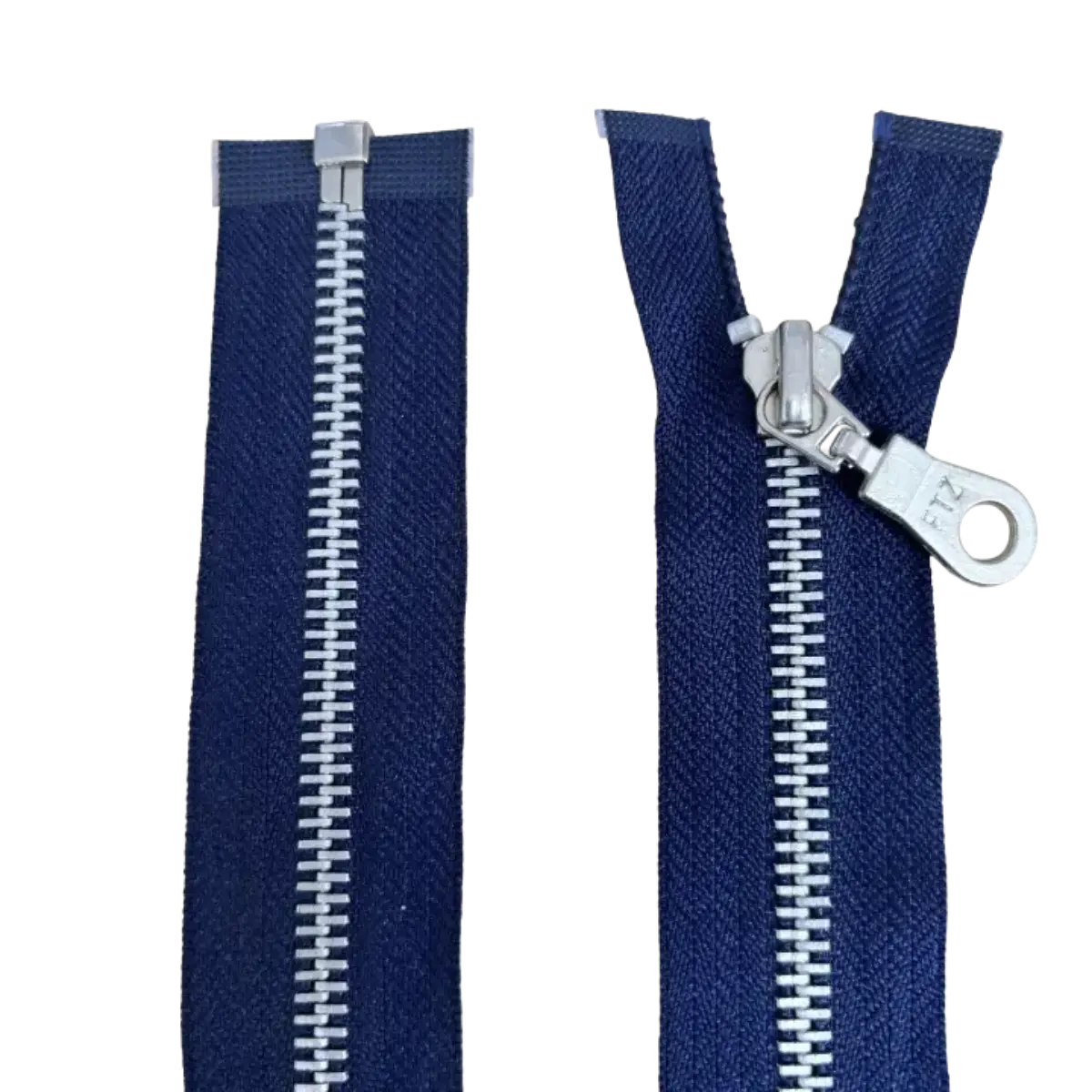 Metal Open Ended Zip 18" (45cm) With Metal Puller & Silver Effect Teeth Pins & Needles