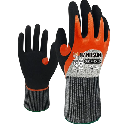 Manosun EUDS45X20 Oil Resistant Safety Gloves – Cut Level E, Nitrile Pins and Needles