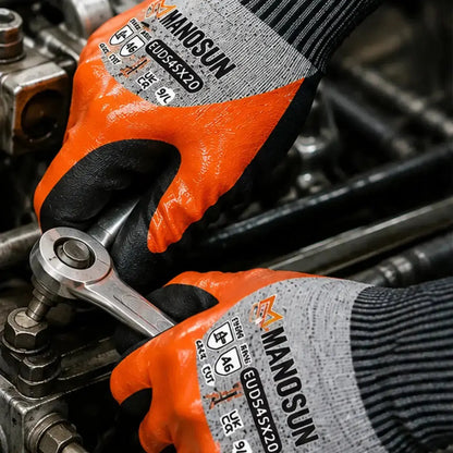 Manosun EUDS45X20 Oil Resistant Safety Gloves – Cut Level E, Nitrile Pins and Needles