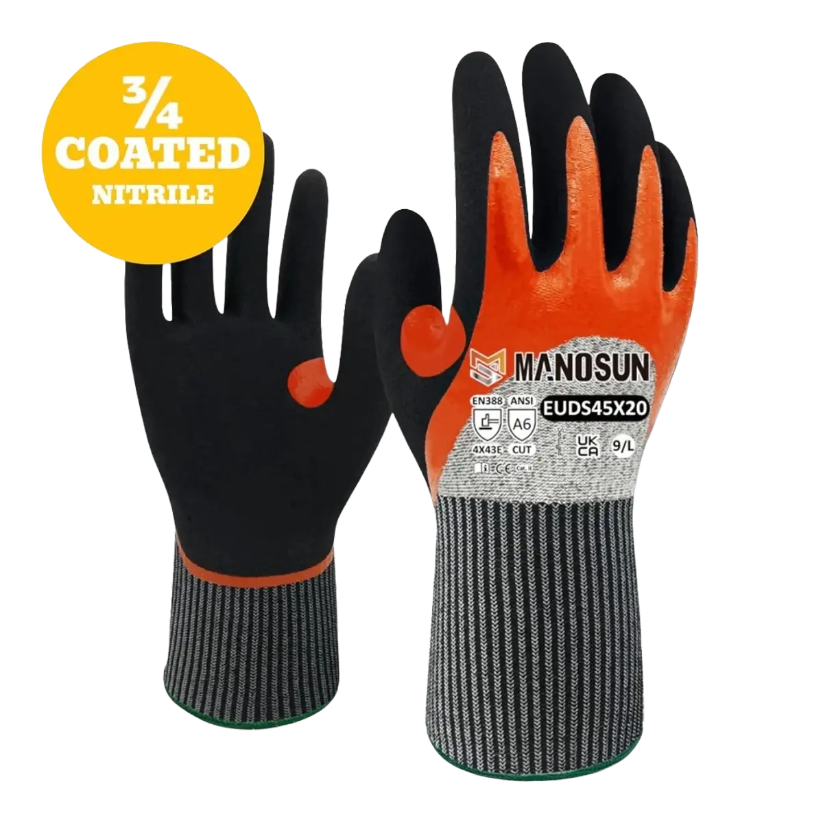 Manosun EUDS45X20 Oil Resistant Safety Gloves – Cut Level E, Nitrile Pins and Needles