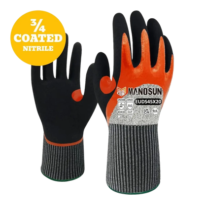 Manosun EUDS45X20 Oil Resistant Safety Gloves – Cut Level E, Nitrile Pins and Needles