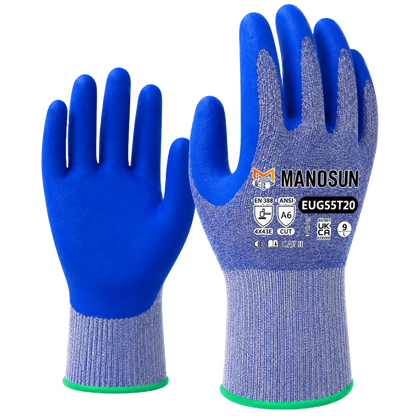 Manosun EUGS5T20 Cut Resistant Safety Gloves – Cut Level E / ANSI A6 Foam Nitrile Grip