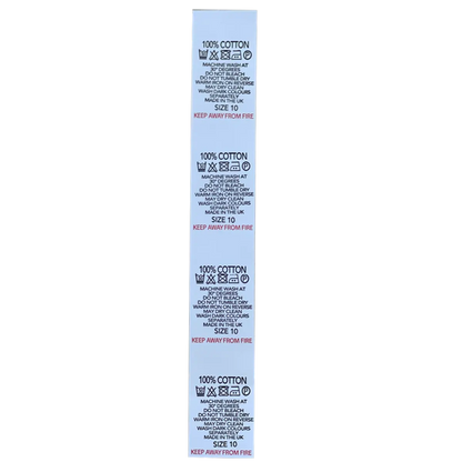 Printed Nylon Size Tabs & Content Labels On a Roll - "100% Cotton" Pins and Needles