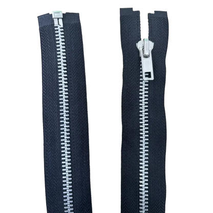 Metal Open Ended Zip 22" (56cm) With Metal Puller & Silver Effect Teeth Pins & Needles