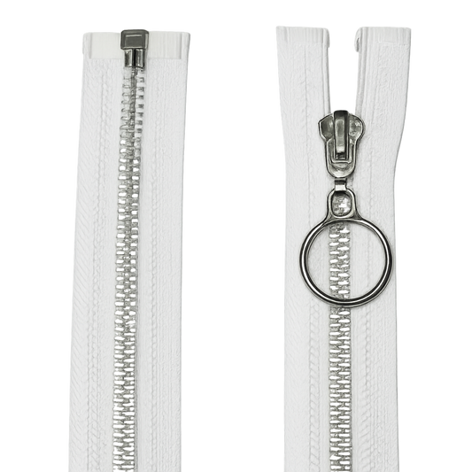 Metal Open Ended Zip 21" (53cm) With Metal Puller & Silver Effect Teeth Pins & Needles