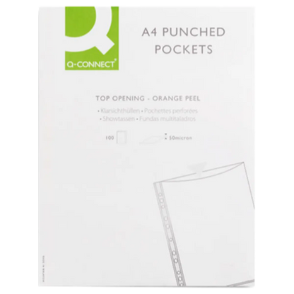 Q-Connect A4 Punched Pockets 50 Micron Embossed Polypropylene – Pack of 100 Pins & Needles