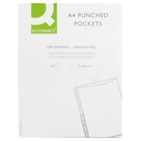 Q-Connect A4 Punched Pockets 50 Micron Embossed Polypropylene – Pack of 100 Pins & Needles