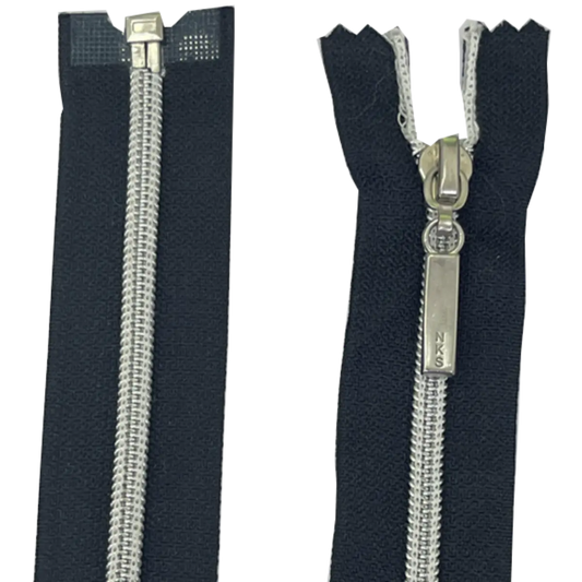 Open Ended Nylon Zip 14" (35cm) With Metal Puller & Silver Effect Teeth