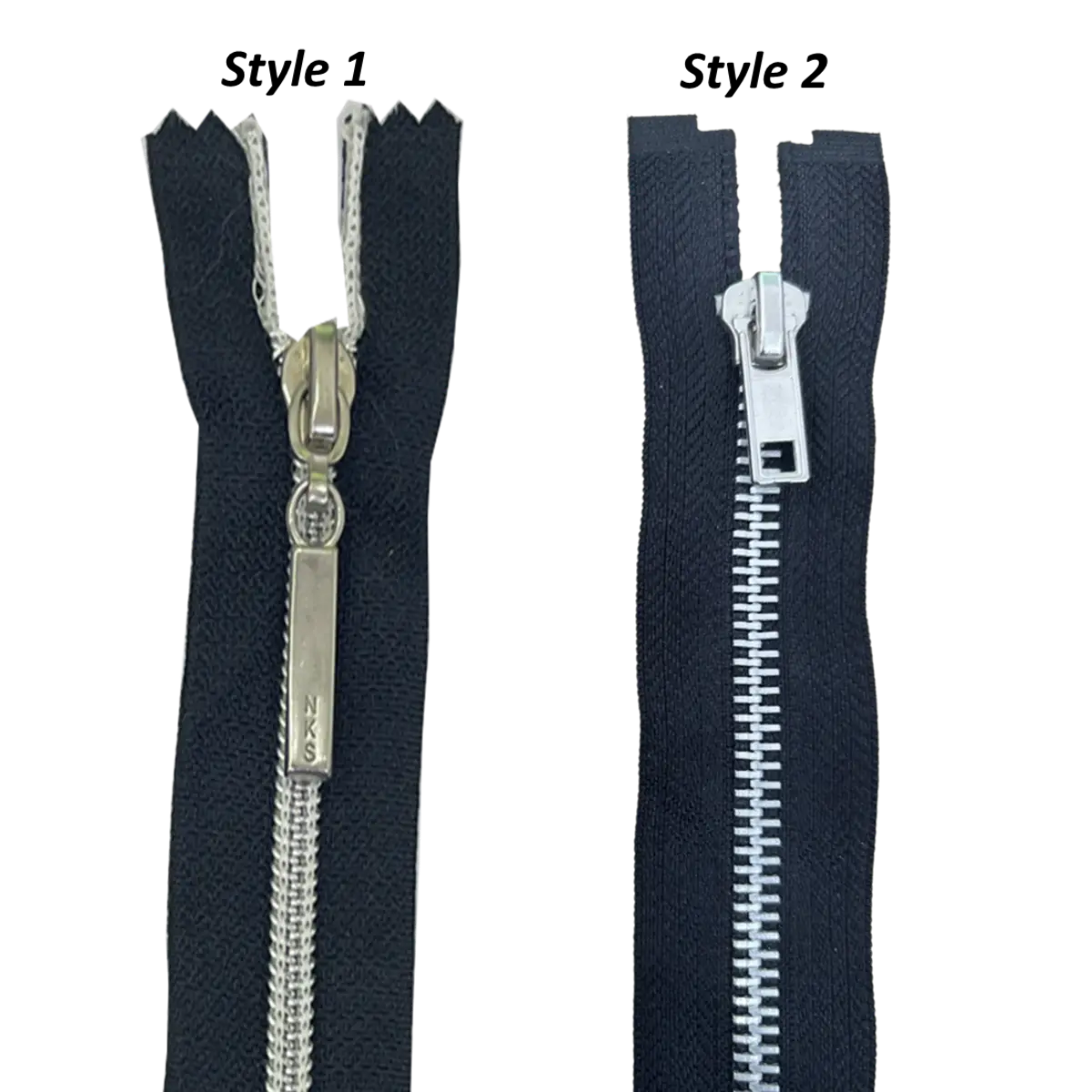 Metal Open Ended Zip 22" (56cm) With Metal Puller & Silver Effect Teeth Pins & Needles