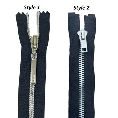 Metal Open Ended Zip 22" (56cm) With Metal Puller & Silver Effect Teeth Pins & Needles