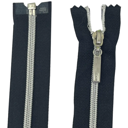 Open Ended Nylon Zip 22" (56cm) With Metal Puller & Silver Effect Teeth