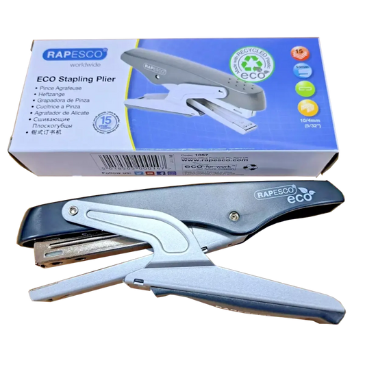 Rapesco Stapler Plier 1057 ECO Fin, 15 Sheet Capacity Complete With 10,000 Staples Pins & Needles