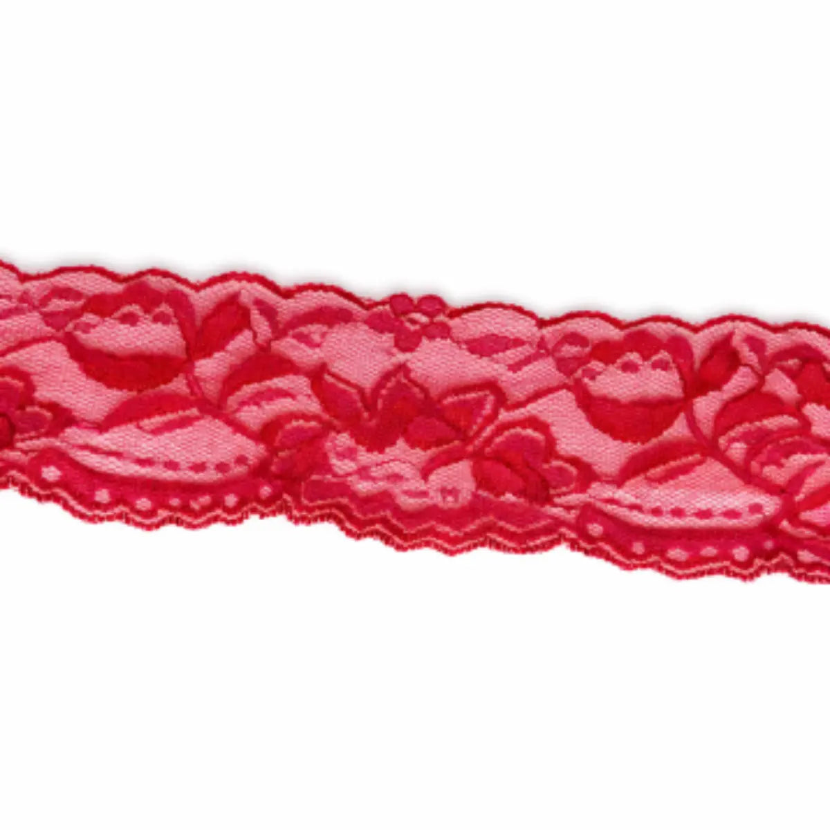 Red Floral Lace Trim – 15cm Wide Pins & Needles