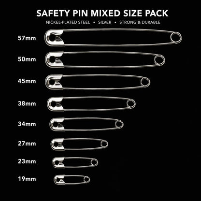 Silver Safety Pins for Scarves, Dresses, Decorating - Mixed Sizes Pins & Needles