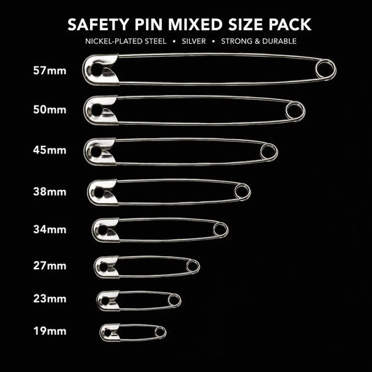 Silver Safety Pins for Scarves, Dresses, Decorating - Mixed Sizes Pins & Needles
