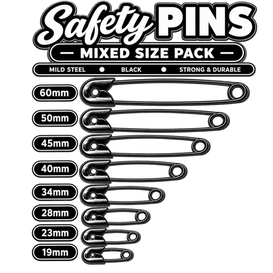 Assorted Safety Pins Mixed Size Pack | Silver or Black for Scarves, Dresses, Decorating Pins & Needles