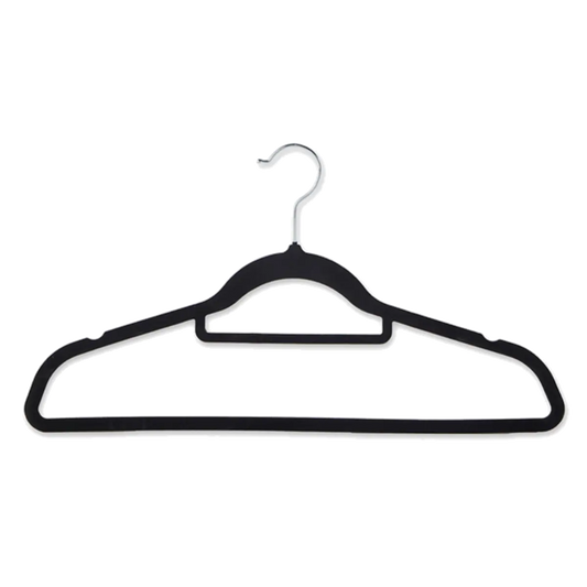 Luxurious  Black Velvet Coat Hanger, Slimline & Space-Saving, With Tie Scarf Bar