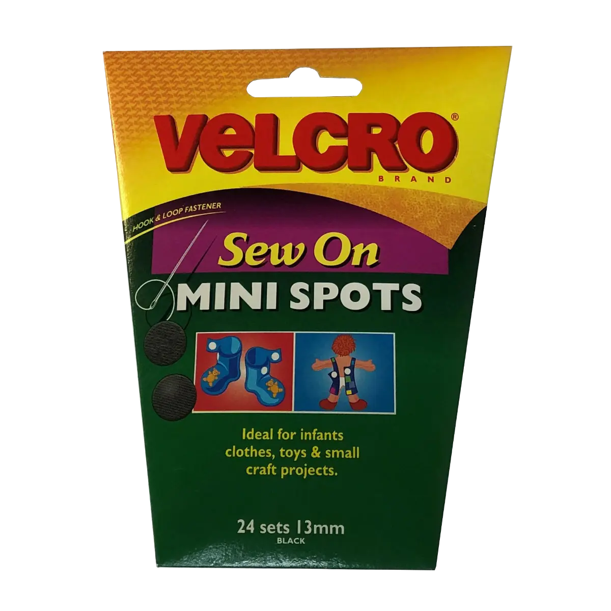 Velcro mini black sew on spots- 24 pack, 13mm spots