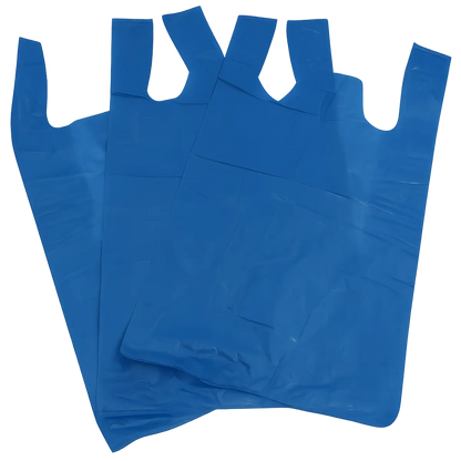 High Quality 25mu High Density Large Recycled Vest Carrier Bags 12x18x24 | Blue 80 Pack Pins and Needles