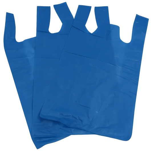 High Quality 25mu High Density Large Recycled Vest Carrier Bags 12x18x24 | Blue 80 Pack Pins and Needles