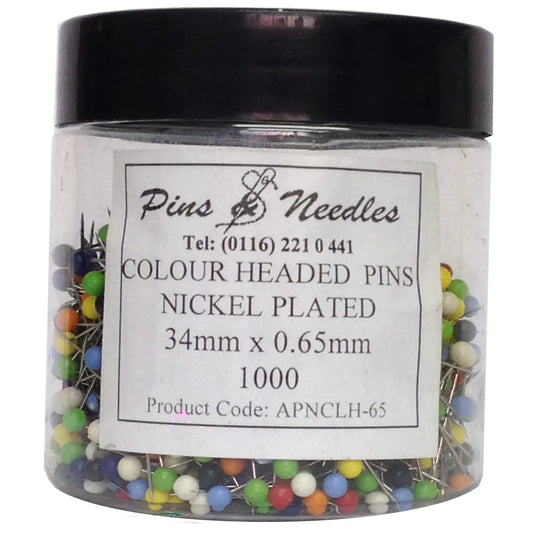 Round Tub Colour Headed Pins - 1000